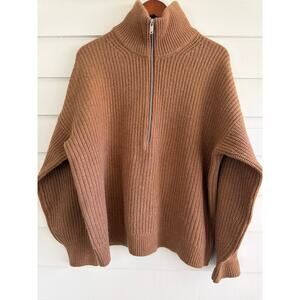 Everlane Luxe Merino Wool Half Zip Sweater Camel Oversized Rib Knit Funnel Neck